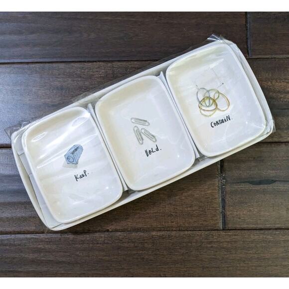 Rae Dunn Office Organizer KEEP HOLD CONTAIN 4 four piece set New - Picture 1 of 7